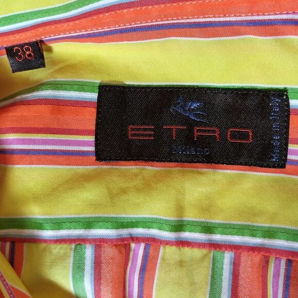 Etro Size 38 Multi Color Striped Shirt Italy EXC - Picture 4 of 4